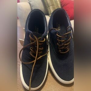 Polo Ralph Lauren Men's Blue Sneakers with Brown Accents
